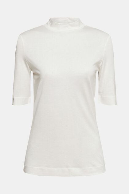 T-Shirt mit Stehkragen, TENCEL™, OFF WHITE, overview
