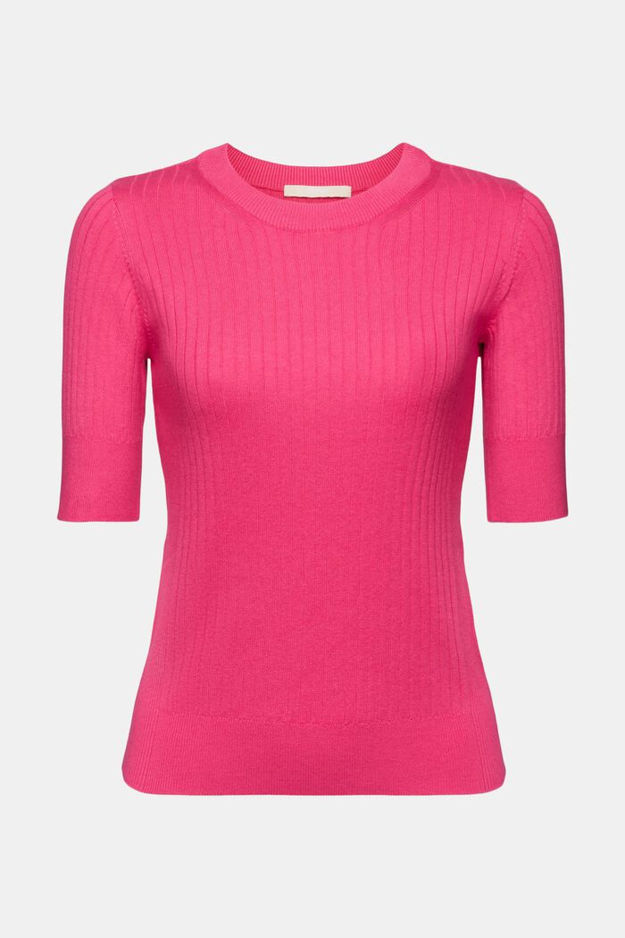 Gerippter Kurzarm-Pullover, PINK FUCHSIA, detail image number 6