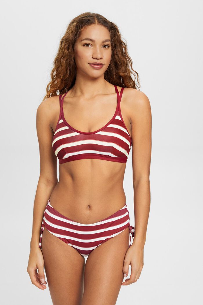 Wattiertes Bikini-Top mit Streifen und gekreuzten Trägern, DARK RED, detail image number 0