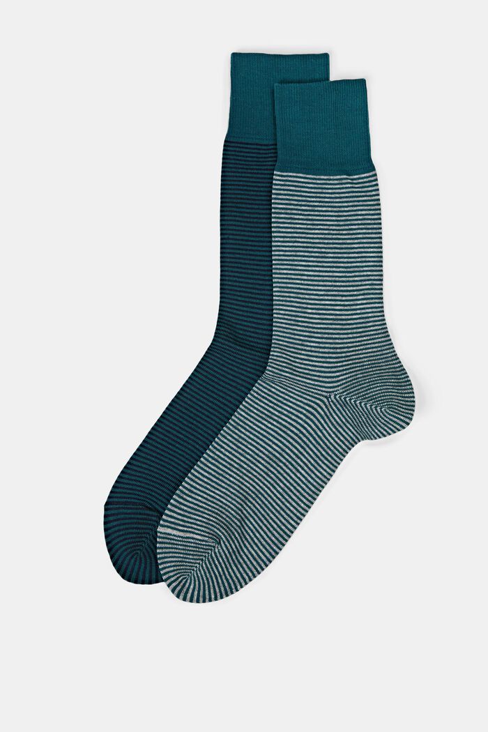 2er-Set gestreifte Socken, Bio-Baumwolle, TEAL GREEN, detail image number 0