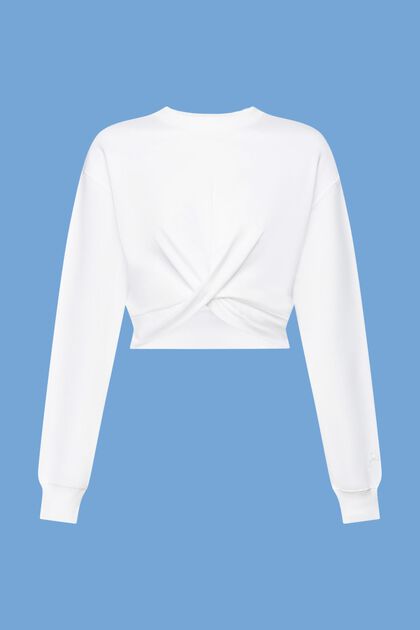 Verkürztes Sweatshirt mit Knotendetail, WHITE, overview