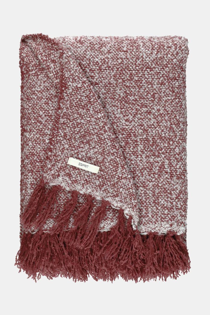 Melierte Decke aus Bouclé mit Fransen, DARK RED, detail image number 0