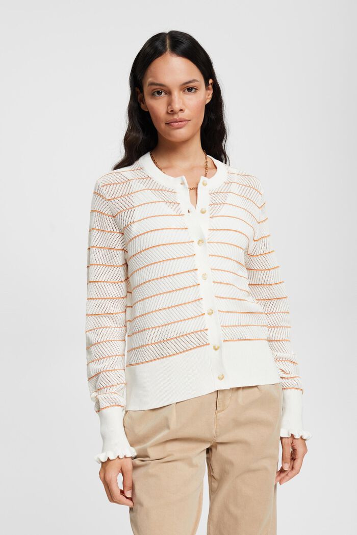 Gestreifter Pointelle-Cardigan, NEW HONEY YELLOW, detail image number 1