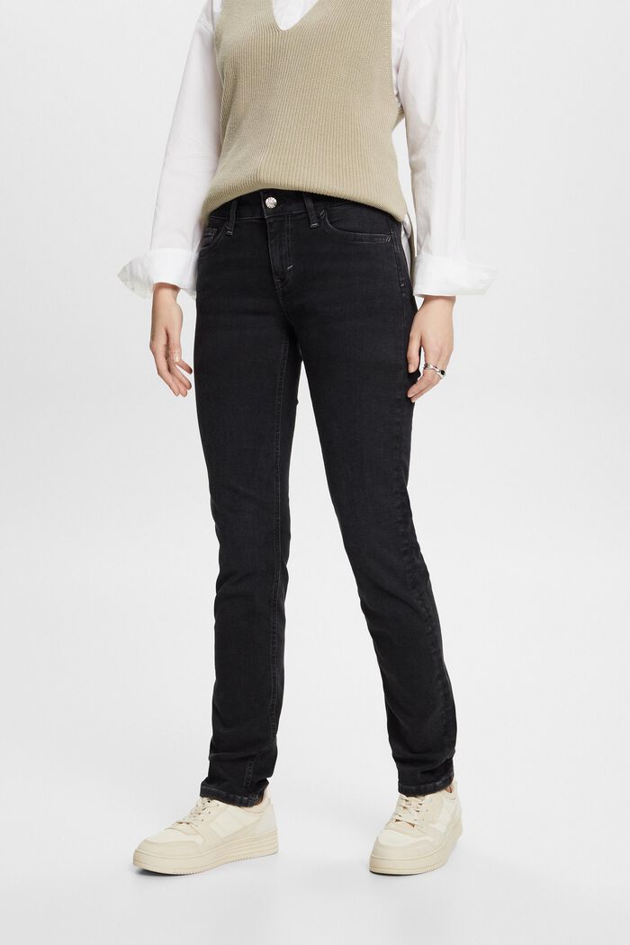 Schmal geschnittene Jeans mit hohem Bund, BLACK RINSE, detail image number 0