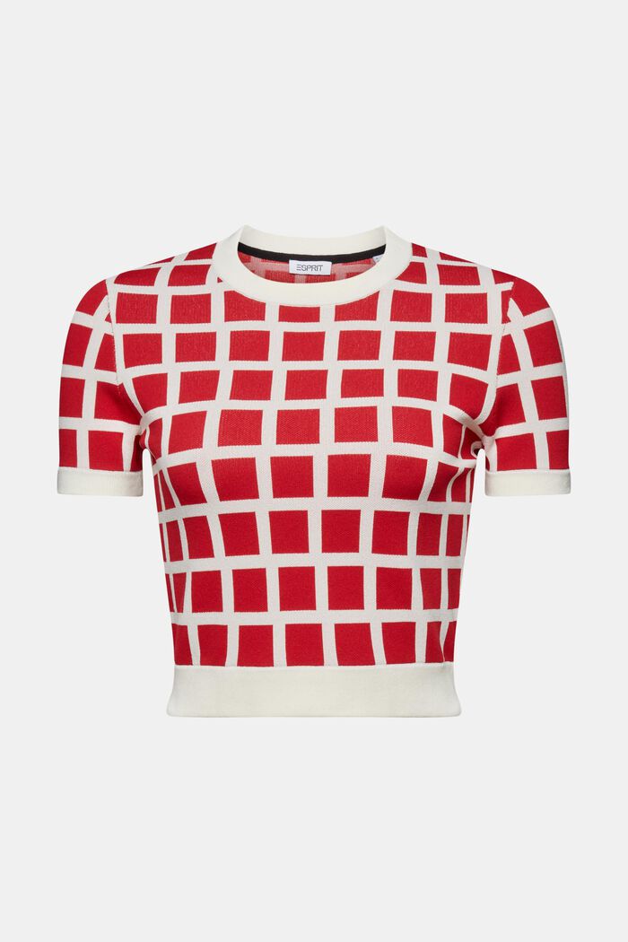 Verkürztes Pullover-T-Shirt im Jacquard-Design, DARK RED, detail image number 6