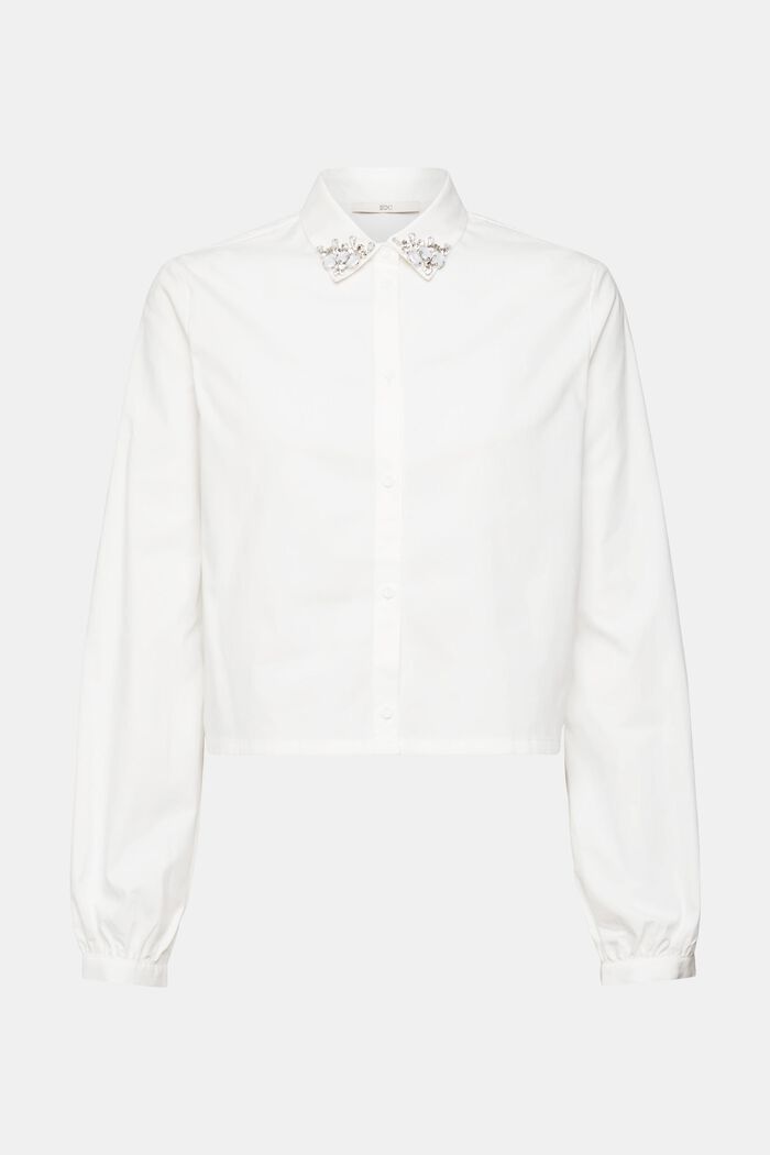 Verkürzte Bluse mit verziertem Kragen, WHITE, detail image number 6