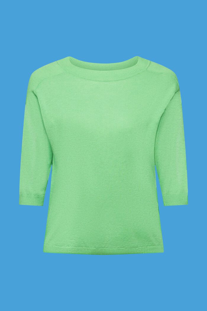 Pullover mit verkürzten Ärmeln und Leinenanteil, GREEN, detail image number 6