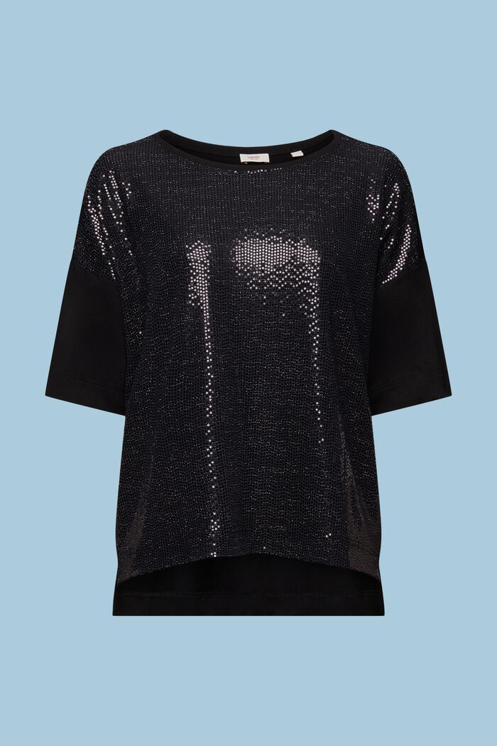 Oversize-T-Shirt mit Paillettenapplikation, BLACK, detail image number 5