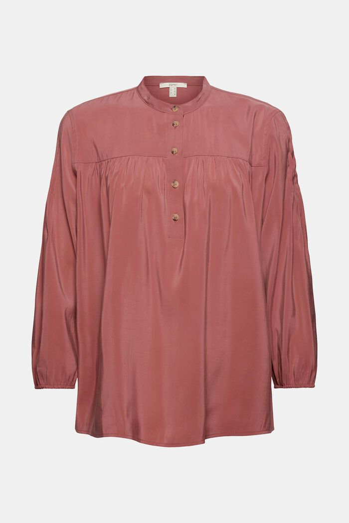 Shiny Henley-Bluse mit LENZING™ ECOVERO™, DARK OLD PINK, overview