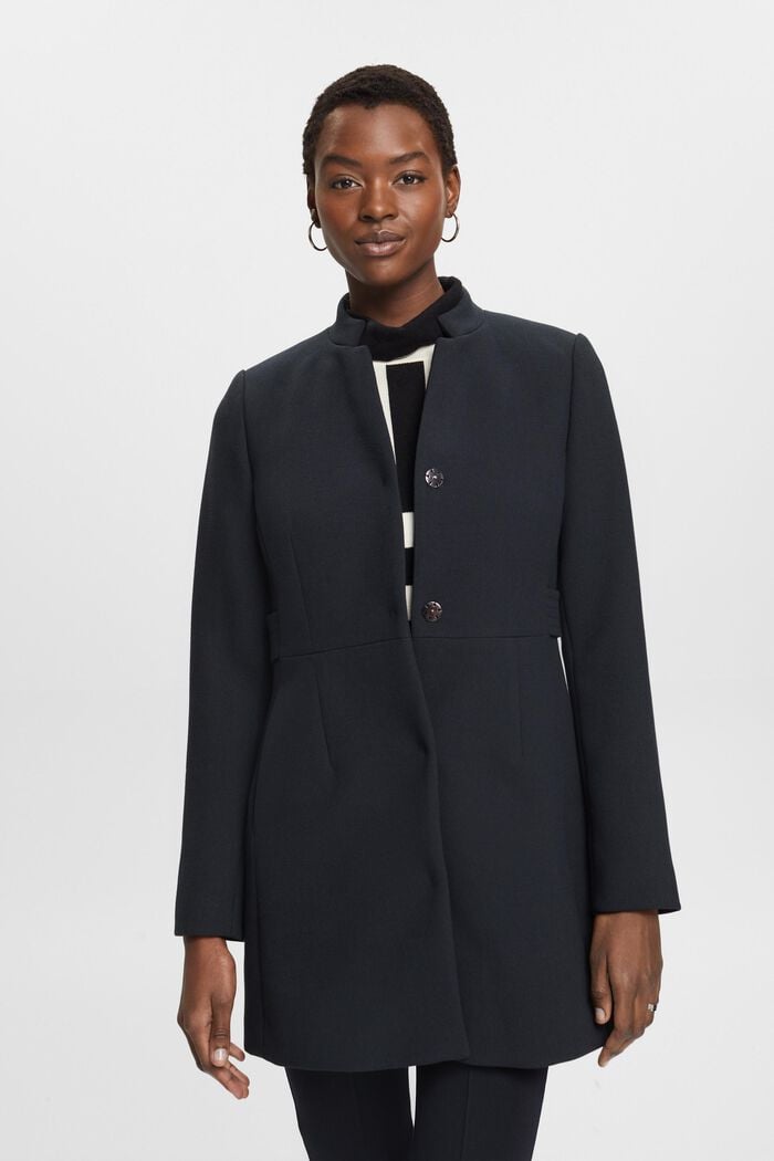Taillierter Mantel mit umgekehrtem Reverskragen, BLACK, detail image number 0