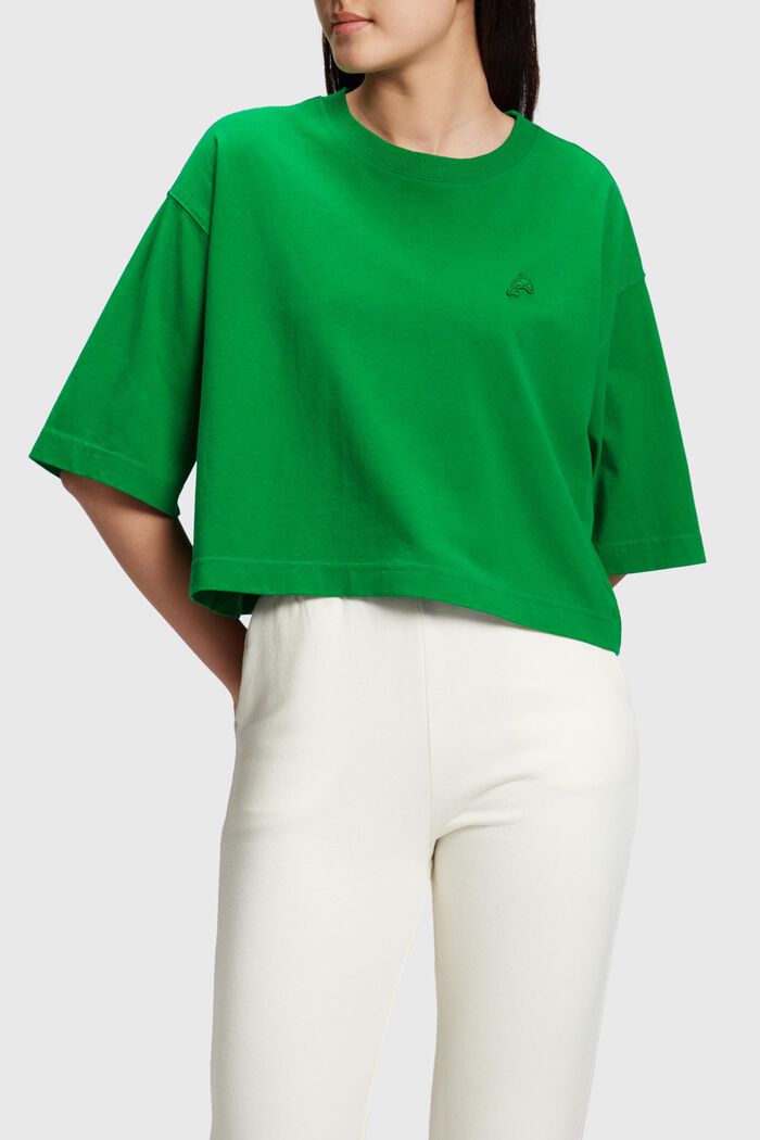 Cropped T-Shirt mit Delfin-Patch, GREEN, overview