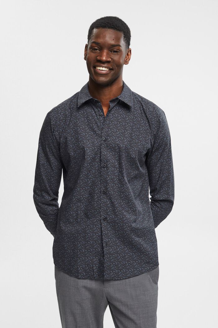 Slim-Fit-Hemd aus Baumwolle mit Muster, BLACK, detail image number 0