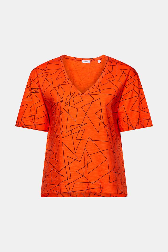 Baumwoll-T-Shirt mit V-Ausschnitt und Print, BRIGHT ORANGE, detail image number 5