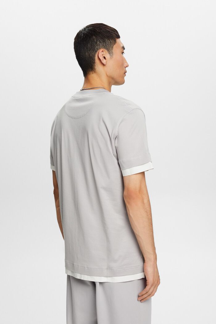 Rundhals-T-Shirt im Lagenlook, 100 % Baumwolle, LIGHT GREY, detail image number 3