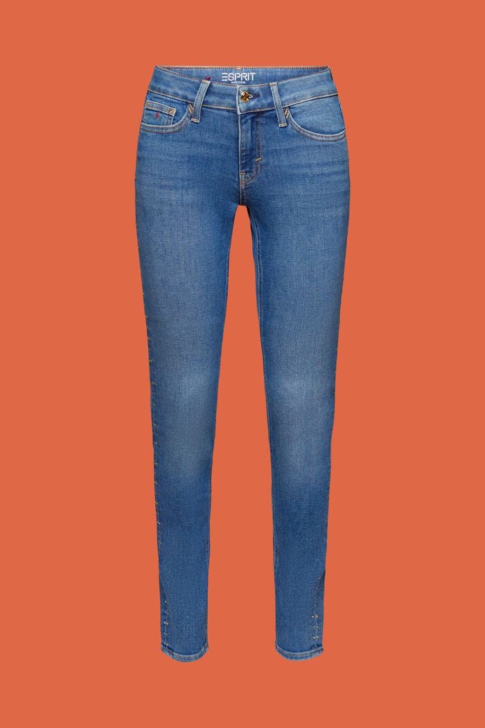 Verzierte Jeans: enge Passform, mittelhoher Bund, BLUE MEDIUM WASHED, detail image number 7