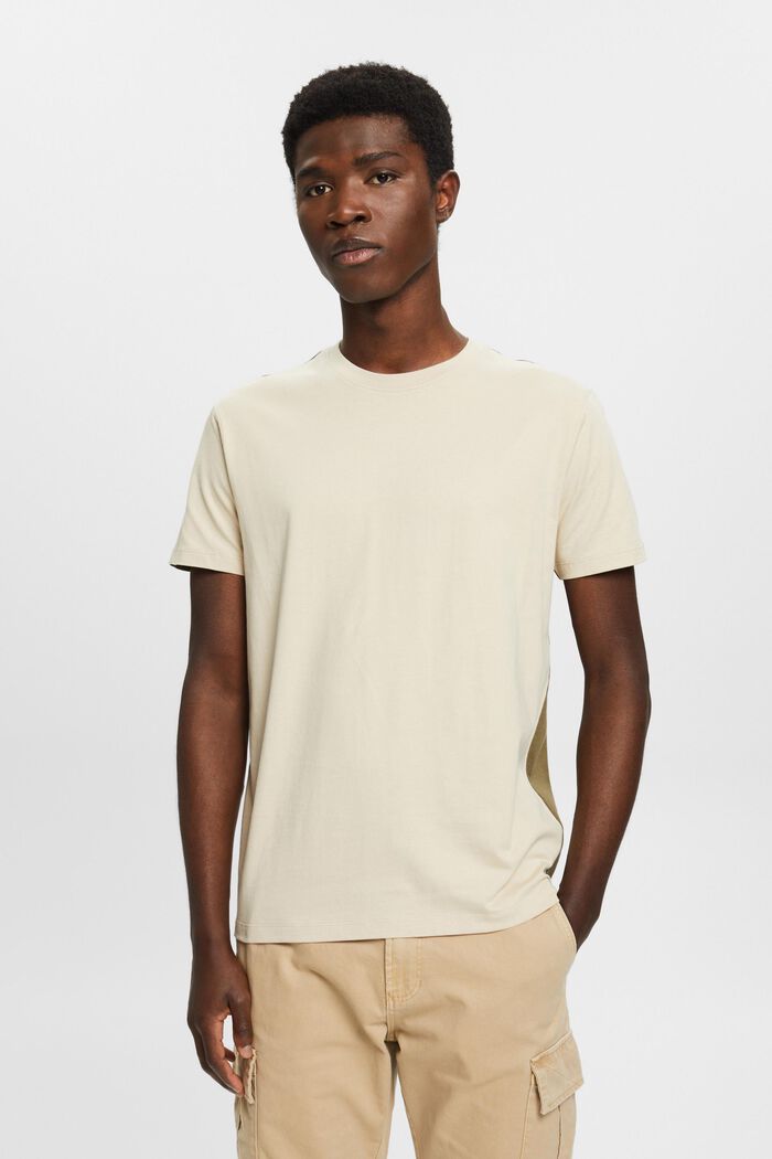 Zweifarbiges T-Shirt aus Baumwolle, LIGHT TAUPE, detail image number 0