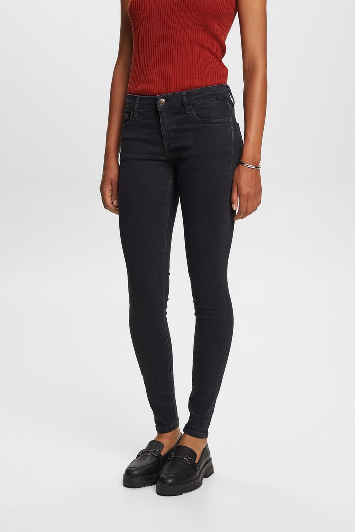 Recycelt: Skinny Jeans mit mittelhohem Bund, BLACK DARK WASHED, detail image number 0