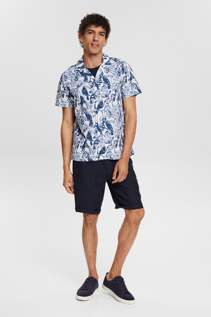 Kurzarm-Hemd mit Tropical-Print, 100% Baumwolle, BLUE, detail image number 0