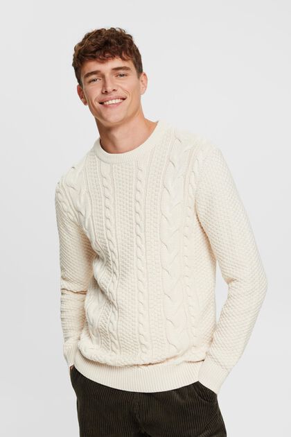 Pullover mit Zopf-Muster, OFF WHITE, overview