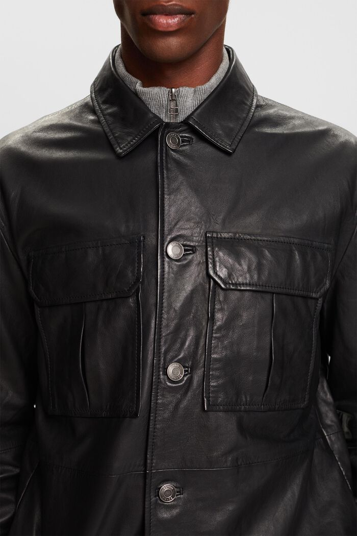Hemdjacke aus Leder, BLACK, detail image number 2