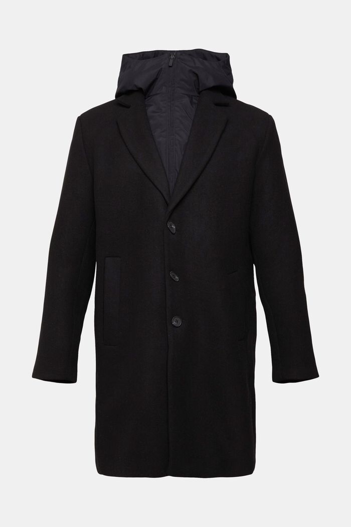 Mantel aus Wollmix mit abnehmbarer Kapuze, BLACK, detail image number 5