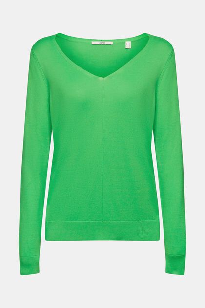 Pullover mit V-Ausschnitt aus Baumwolle, GREEN, overview