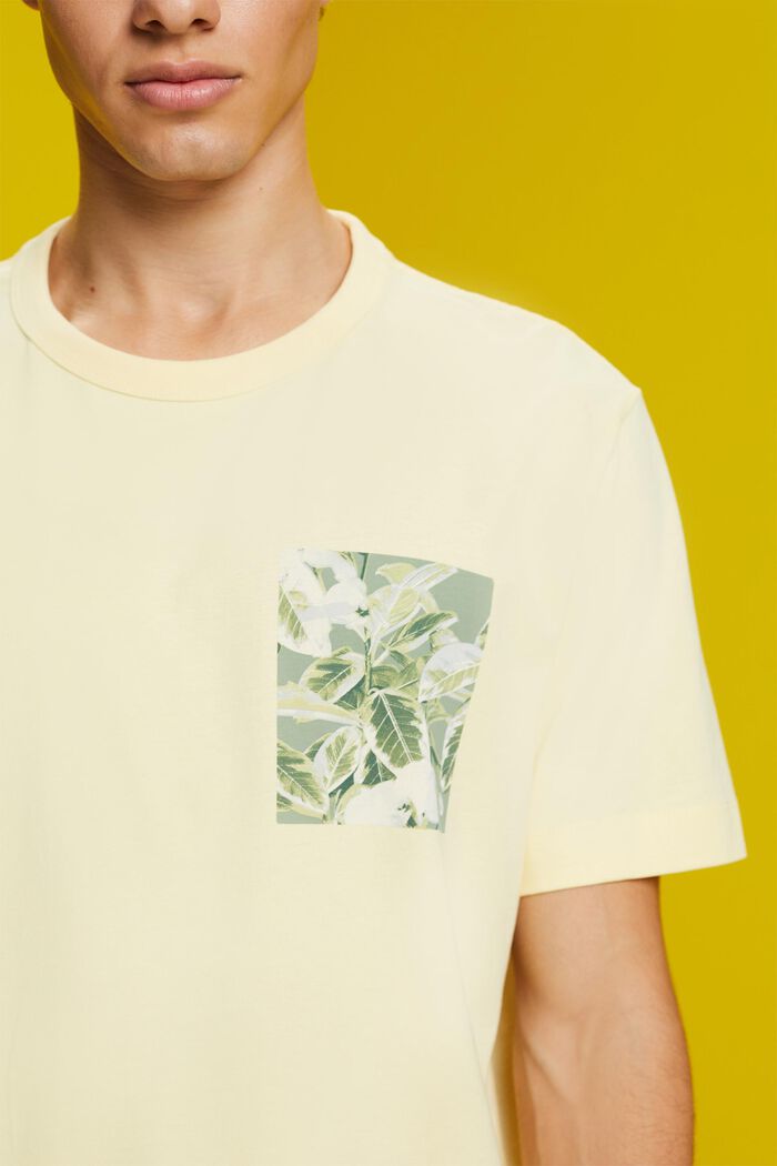 Jersey-T-Shirt mit Brust-Print, 100 % Baumwolle, LIGHT YELLOW, detail image number 2