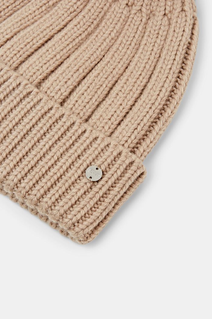 Rippstrick-Beanie, Wollmix, CAMEL, detail image number 1