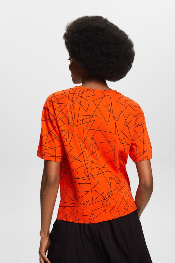 Baumwoll-T-Shirt mit V-Ausschnitt und Print, BRIGHT ORANGE, detail image number 2