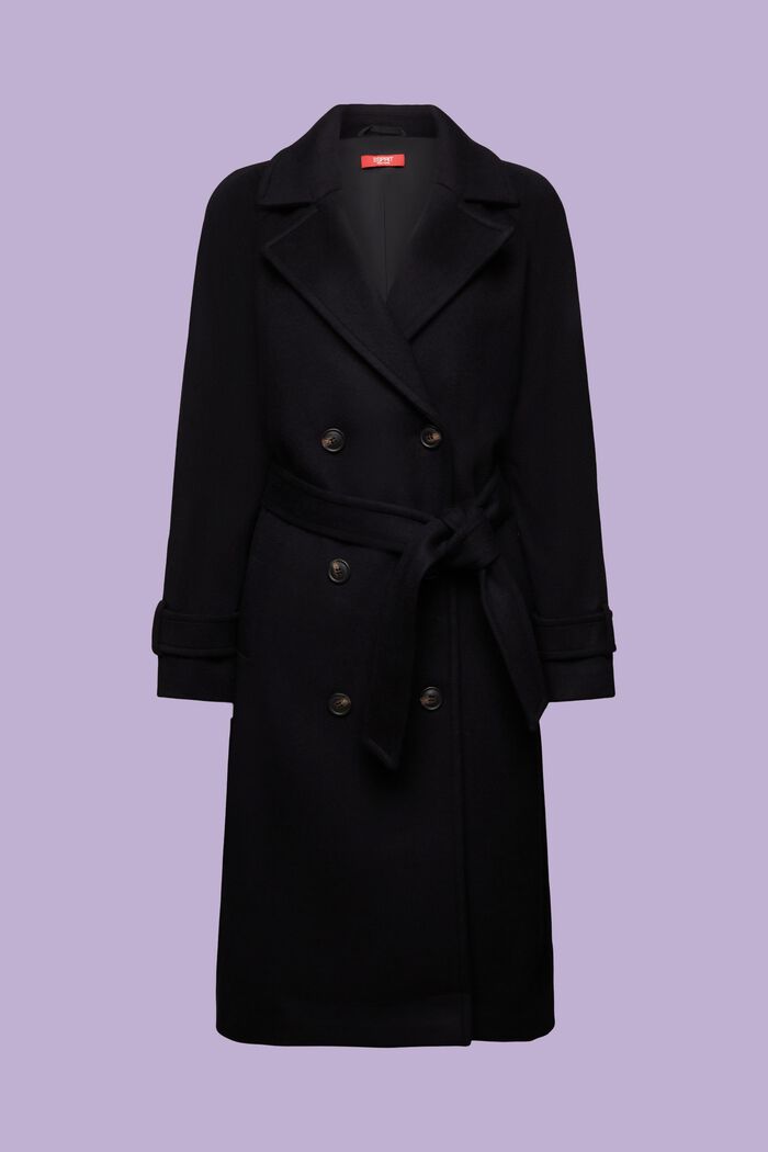 Doppelreihiger Mantel aus Wolle und Kaschmir, BLACK, detail image number 6