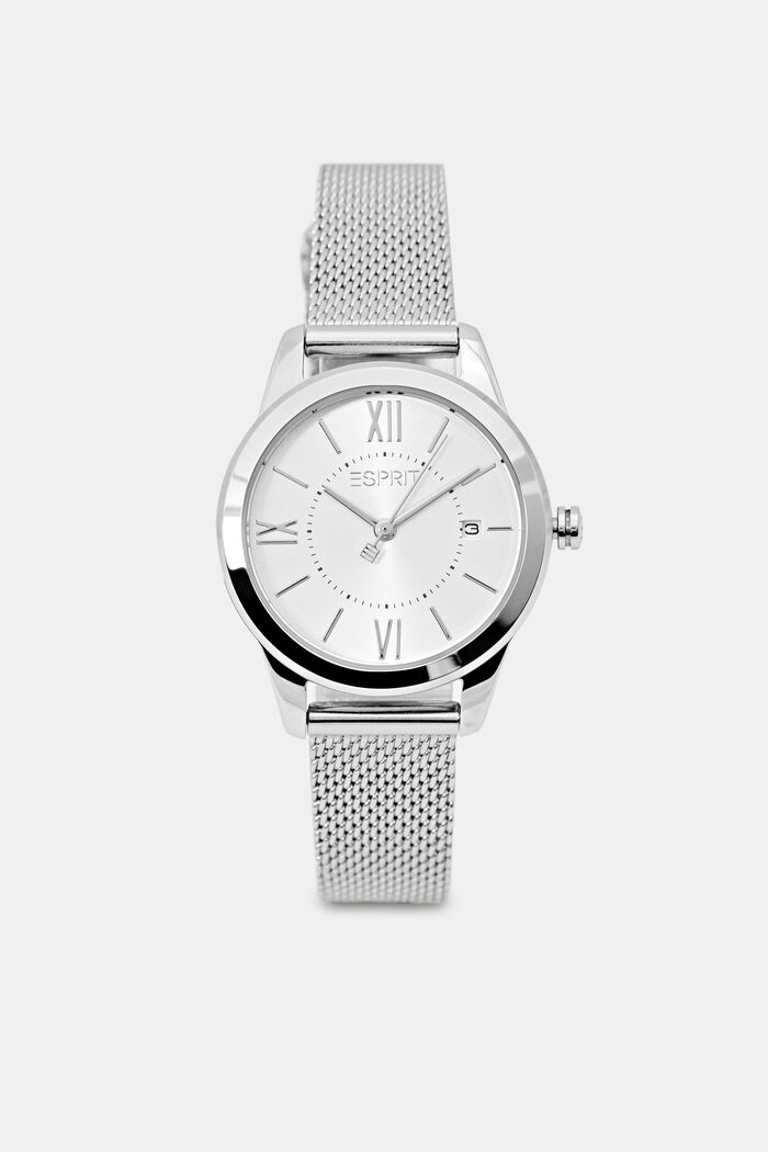 Edelstahl-Uhr mit Mesh-Armband und Datum, SILVER, detail image number 0