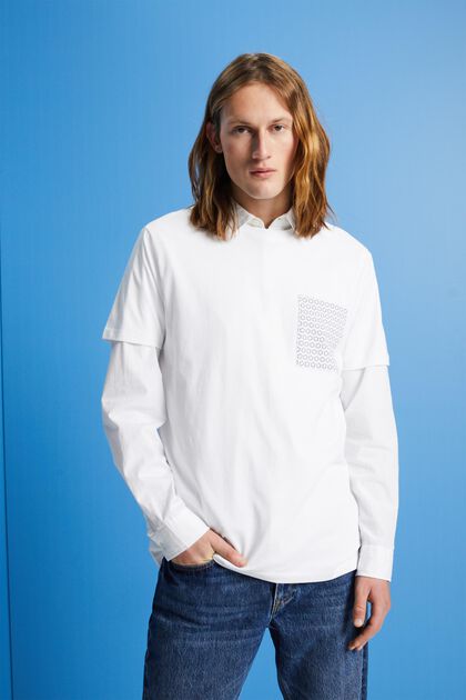T-Shirt aus nachhaltiger Baumwolle mit Brusttasche, WHITE, overview