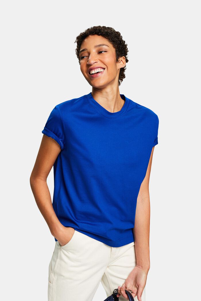 T-Shirt aus Pima-Baumwolle mit Rundhalsausschnitt, BRIGHT BLUE, detail image number 0
