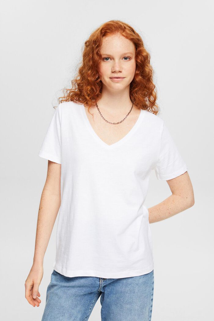 T-Shirt mit V-Ausschnitt, WHITE, detail image number 1