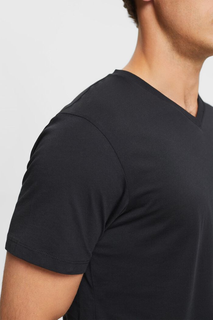 T-Shirt mit V-Ausschnitt aus nachhaltiger Baumwolle, BLACK, detail image number 2