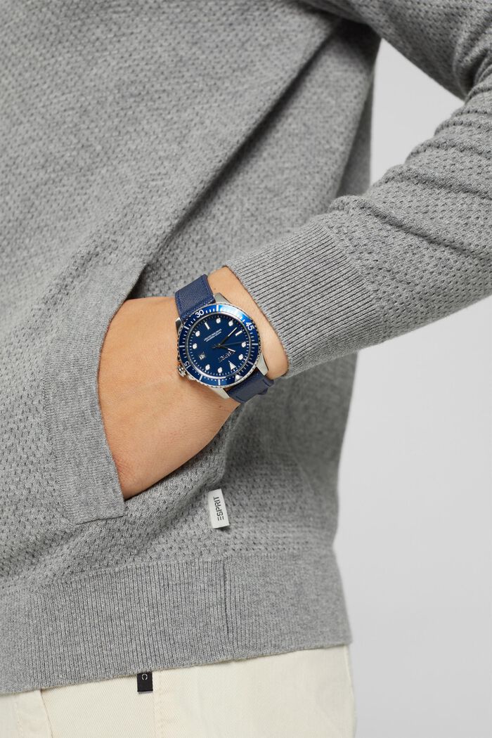 Edelstahl-Uhr mit Lederarmband, BLUE, detail image number 2