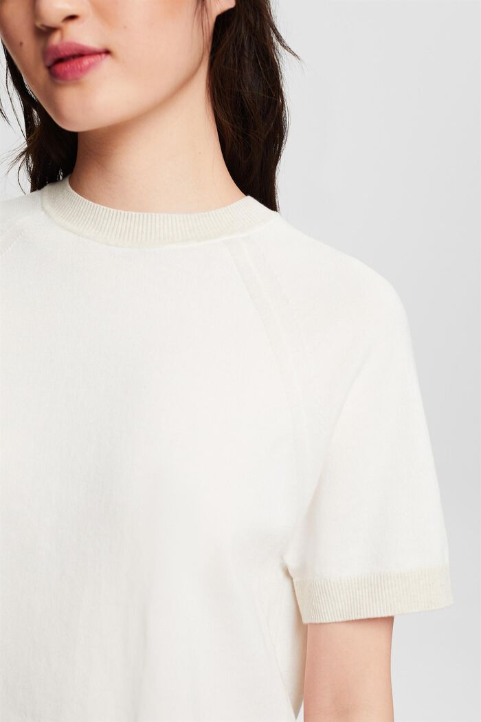 Kurzärmliger zweifarbiger Pullover, OFF WHITE, detail image number 3