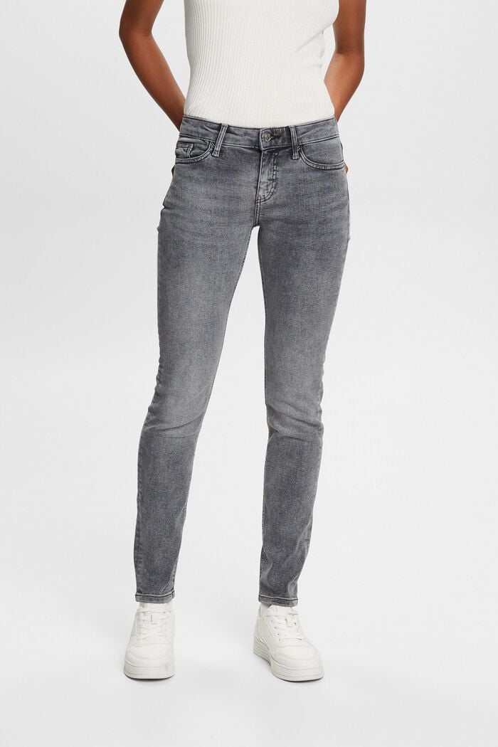 Jeans mit mittlerer Bundhöhe und schmaler Passform, GREY MEDIUM WASHED, detail image number 0