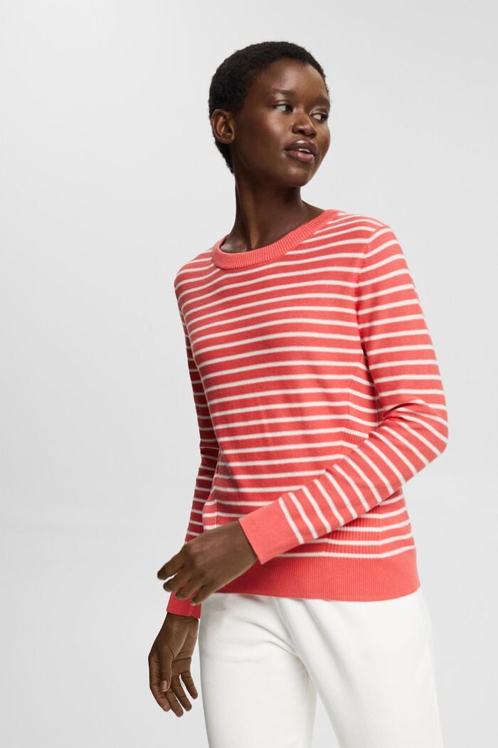 Pullover mit Streifen, 100% Baumwolle, CORAL, overview