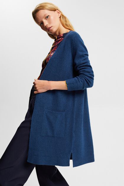 Mit Wolle: offener Cardigan, PETROL BLUE, overview