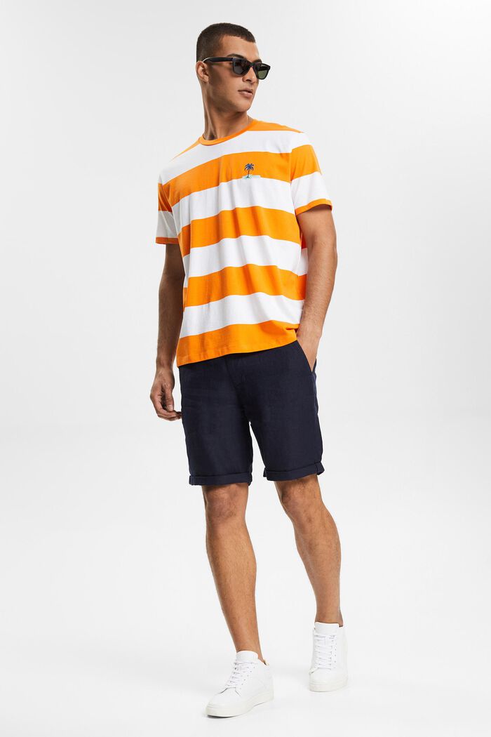 Jersey-T-Shirt mit Streifen und Print, ORANGE, detail image number 0