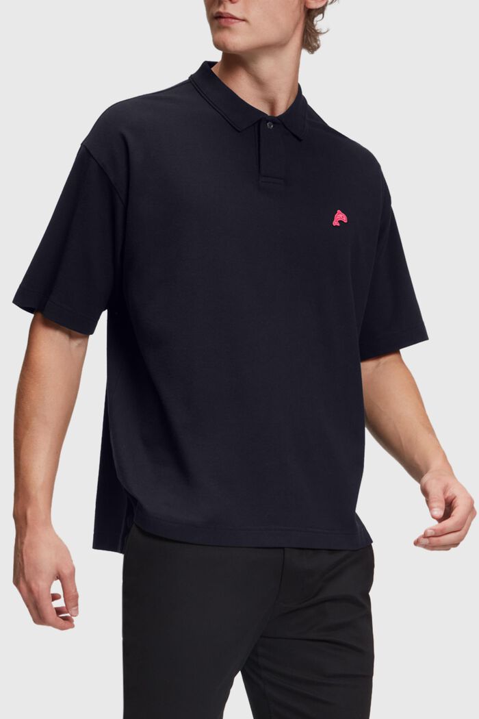 Relaxed Fit Poloshirt mit Dolphin-Badge, BLACK, detail image number 0