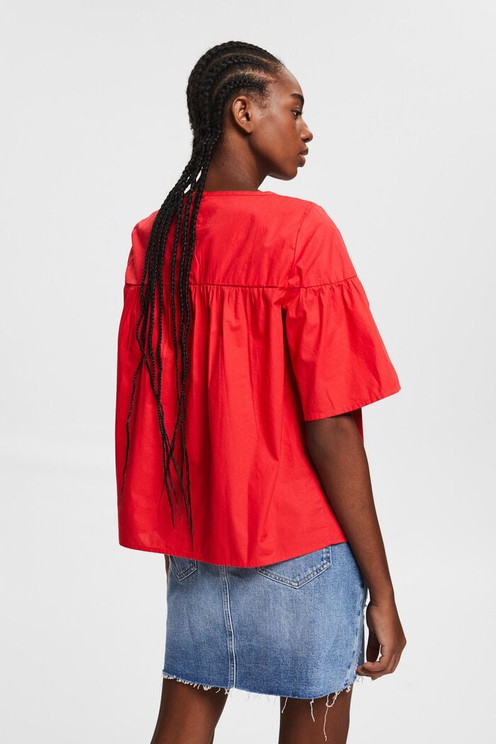 Bluse mit kurzen Ärmeln, Bio-Baumwolle, RED, detail image number 3