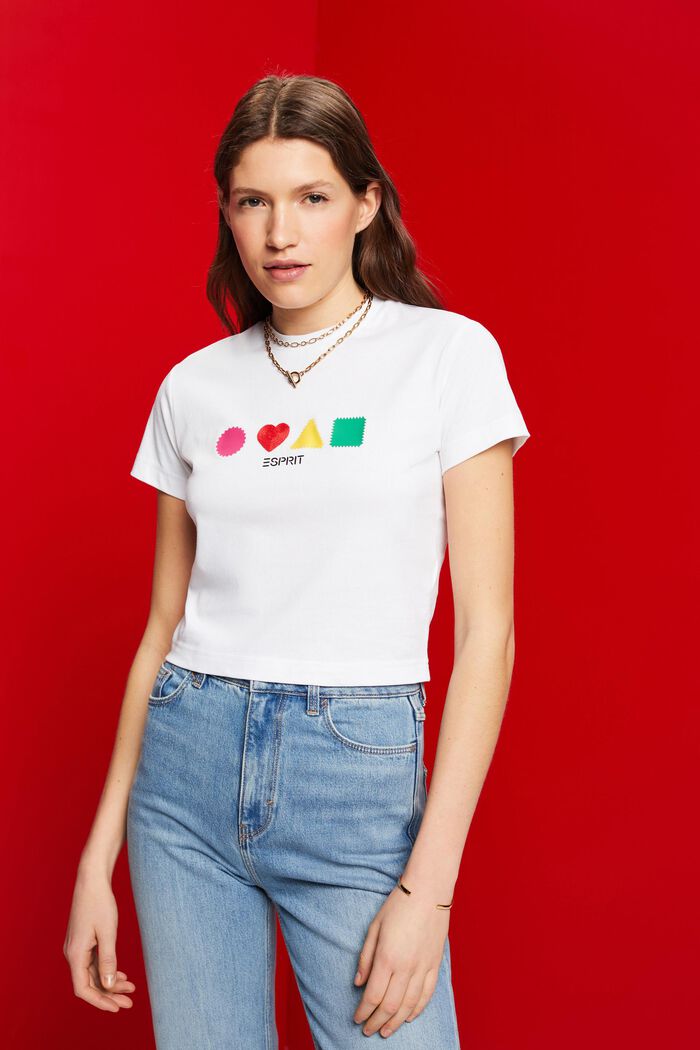 T-Shirt aus Bio-Baumwolle mit geometrischem Print, WHITE, detail image number 0