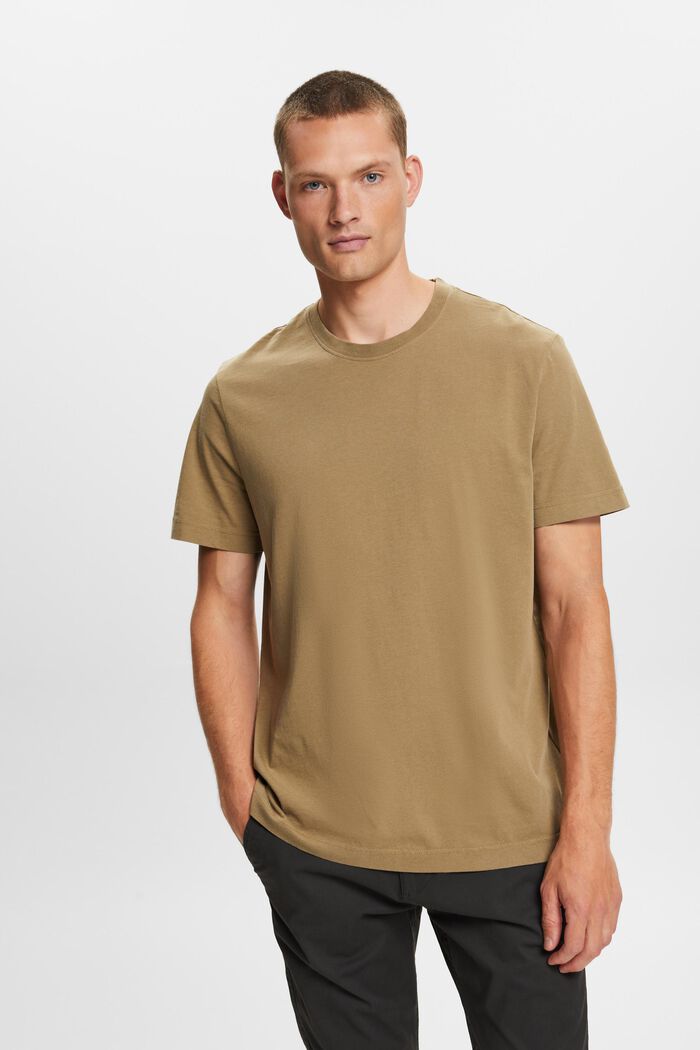 Rundhals-T-Shirt aus Jersey, 100 % Baumwolle, KHAKI GREEN, detail image number 0