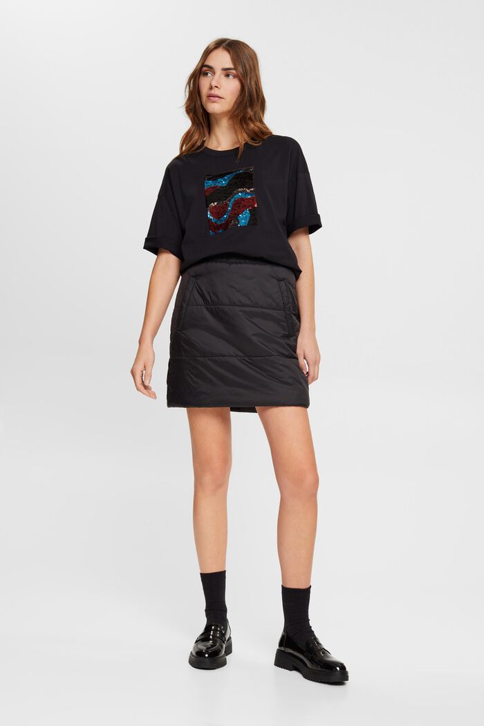 Oversize-T-Shirt mit Paillettenapplikation, BLACK, detail image number 2