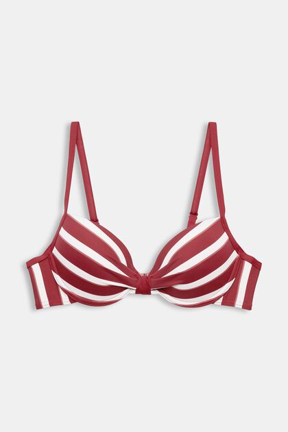 Bikini-Top mit wattierten Bügel-Cups und Streifen, DARK RED, overview