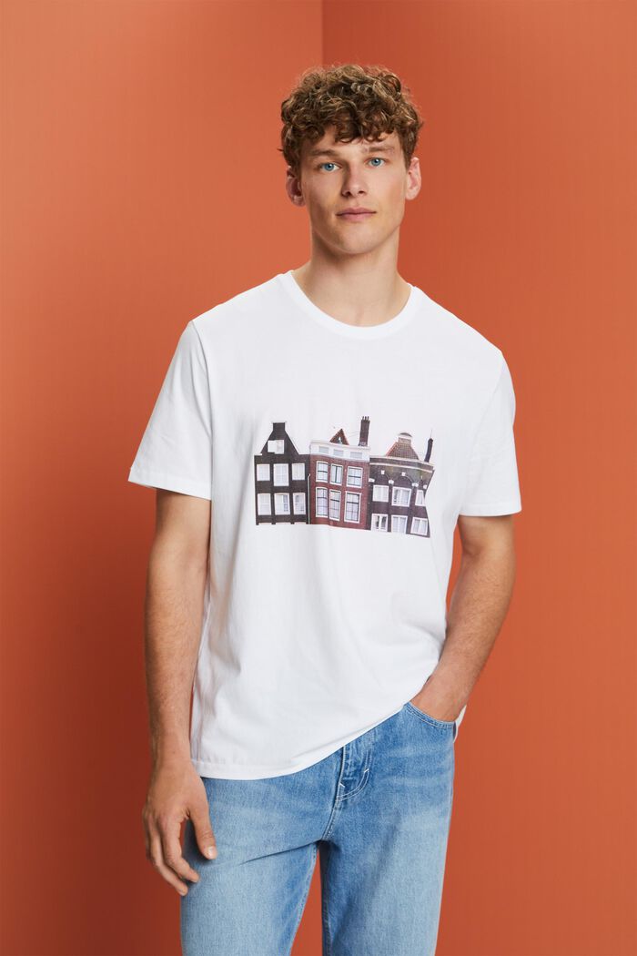 Rundhals-T-Shirt mit Print, 100 % Baumwolle, WHITE, detail image number 0
