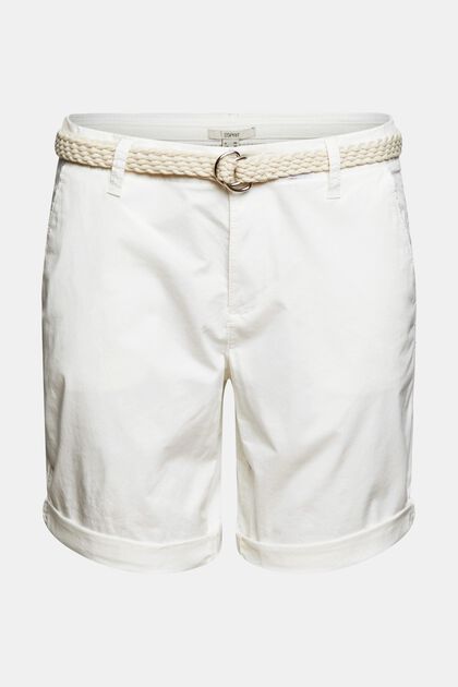 Shorts mit Flechtgürtel, WHITE, overview