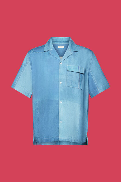 Hemd mit durchgehendem Denim-Print, BLUE MEDIUM WASHED, overview